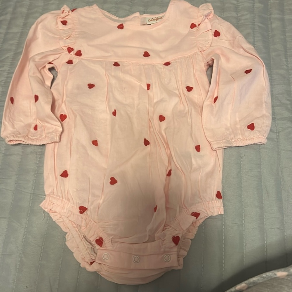 Baby Cat & Jack long sleeve Pink/Red Heart Romper